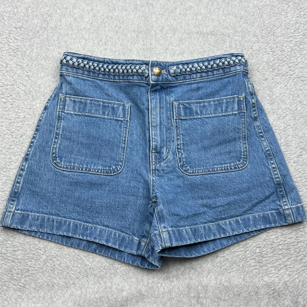 Madewell Lisa Says Gah Denim Emmett Shorts Womens 24 Blue Braided Waist